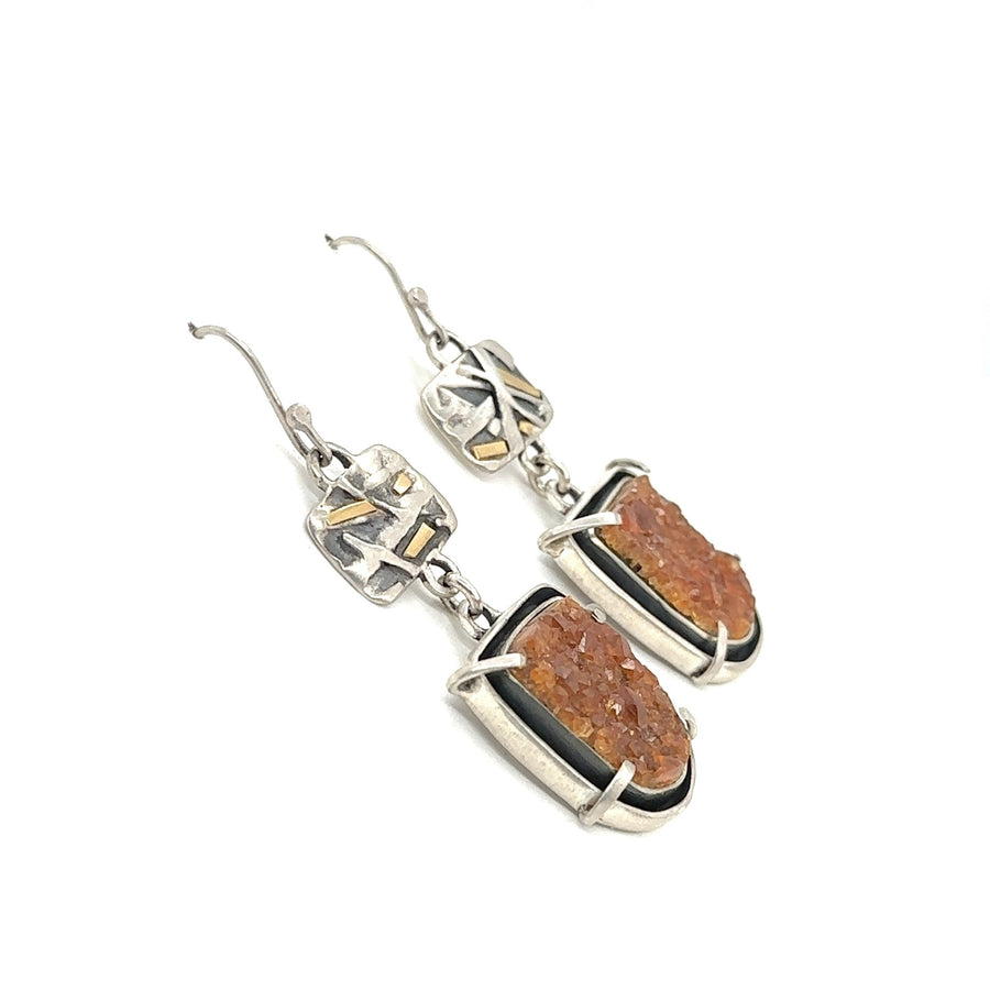 Earrings - Hessonite Garnet with Sterling Silver and Gold