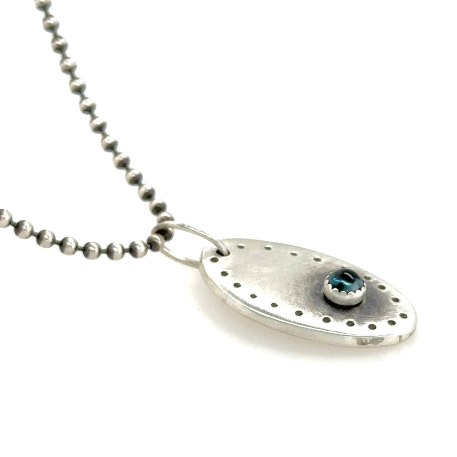 Necklace - Stamped Oval with London Blue Topaz