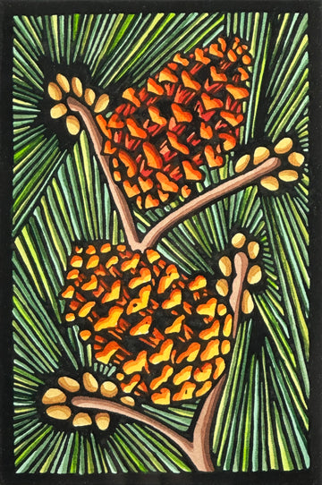 Pine Cones - Original Linocut