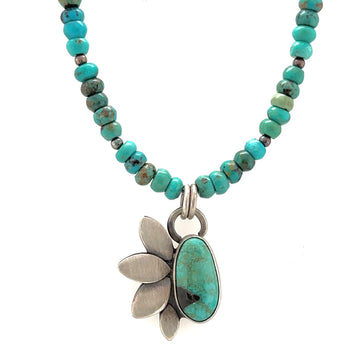 Turquoise Seedling Pendant with Turquoise Bead Strand Necklace