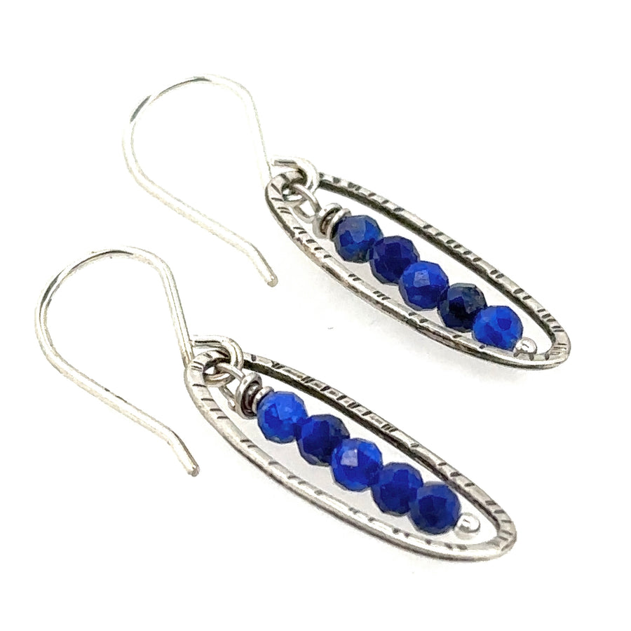 Earrings - Stamped Ovals with Lapis