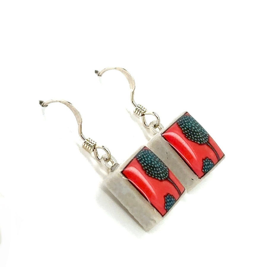 Earrings - Square - Red with Bulb