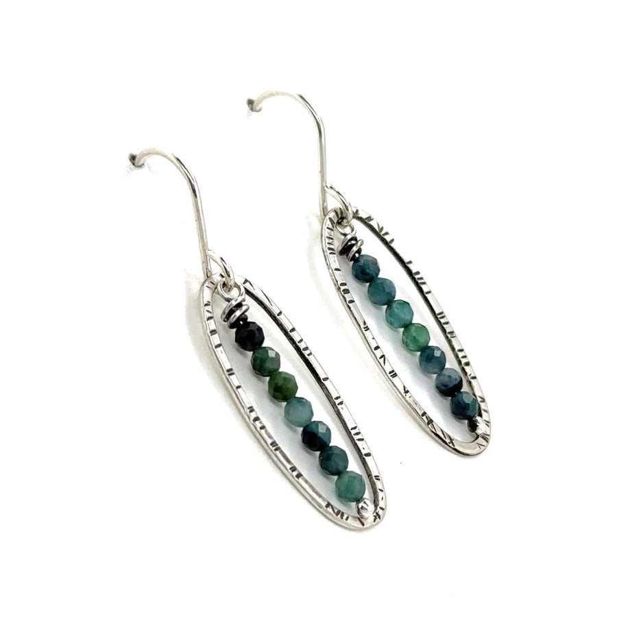 Earrings - Stamped Ovals with Blue Tourmaline