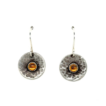 Earrings - Hammered Disks with Citrine