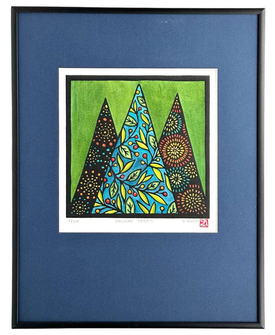 Holiday Trees - Original Linocut