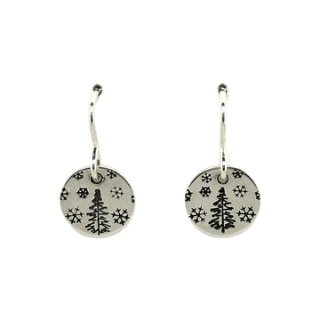 Earrings - Disc with Pine Tree Center and Snowflakes