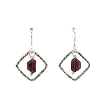 Earrings - Wire Diamond with Facet Garnet