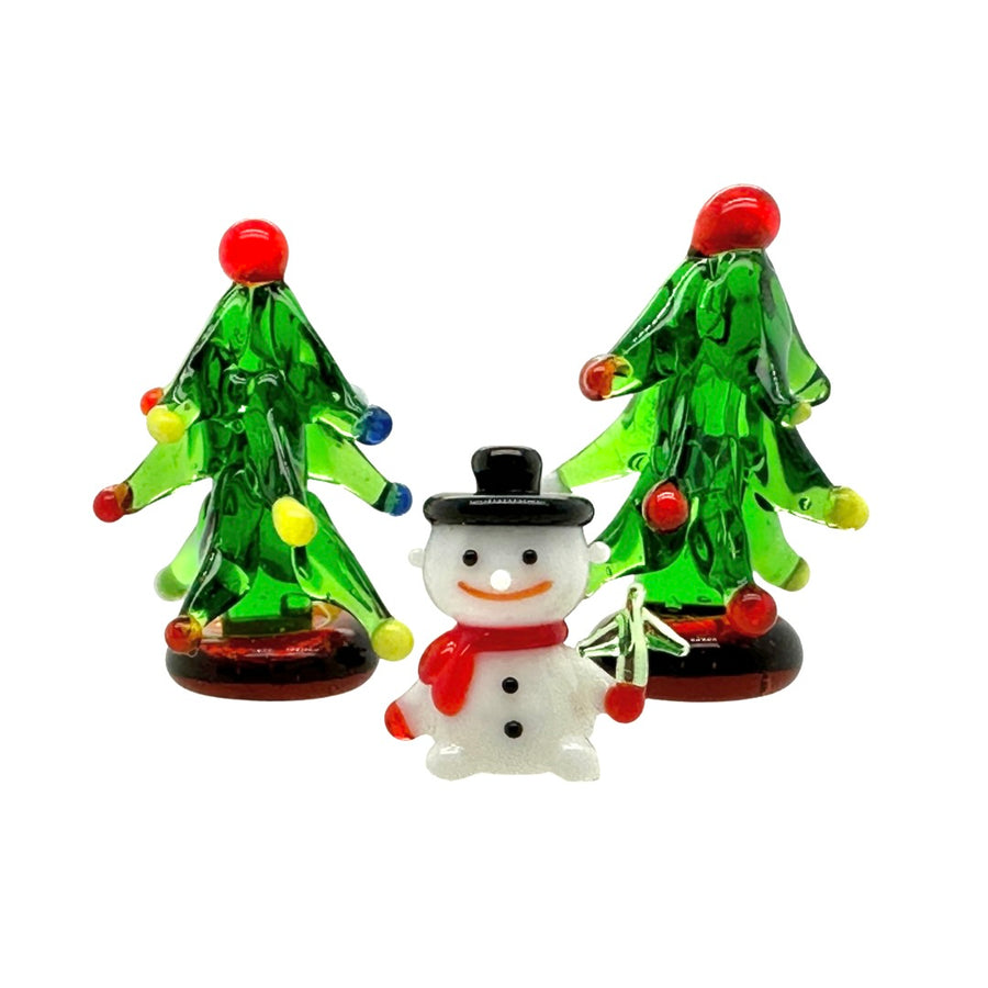 Tiny Miniature Snowman with Tree