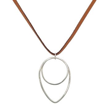 Necklace - Silver Circle and Teardrop on Leather Cord