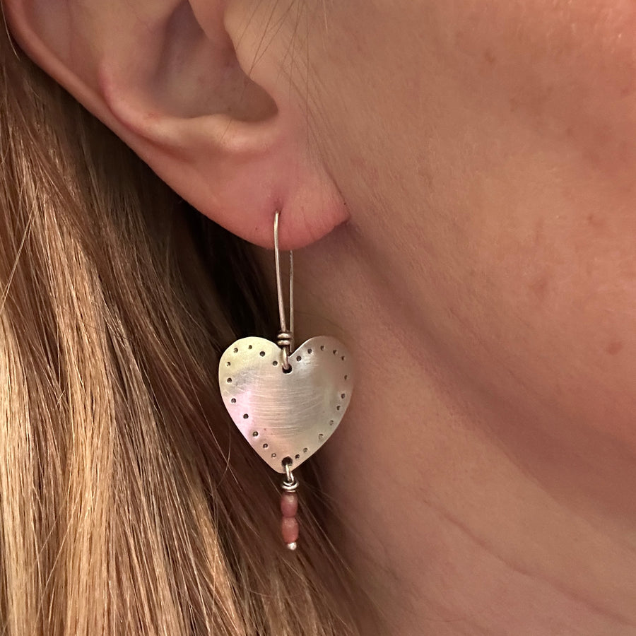 Earrings - Silver Hearts with Pink Tourmaline