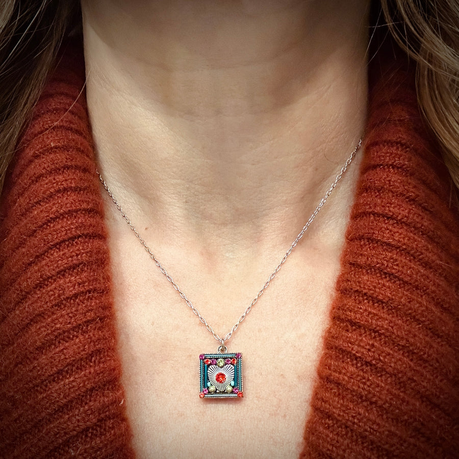 Necklace - Heart Encased Square