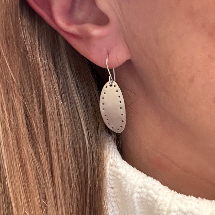 Earrings - Silver Stamped Ovals