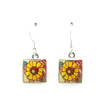 Earrings - Square - Yellow Flowers