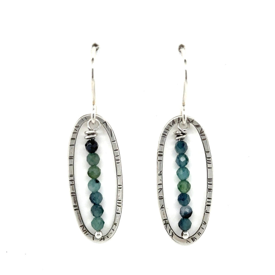 Earrings - Stamped Ovals with Blue Tourmaline