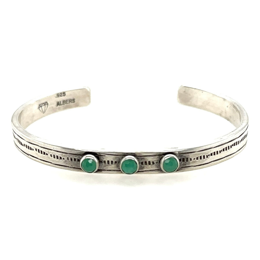 Bracelet - Stamped Cuff with Chrysoprase - Small