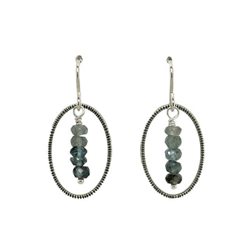 Earrings - Oval with Facet Moss Aquamarine