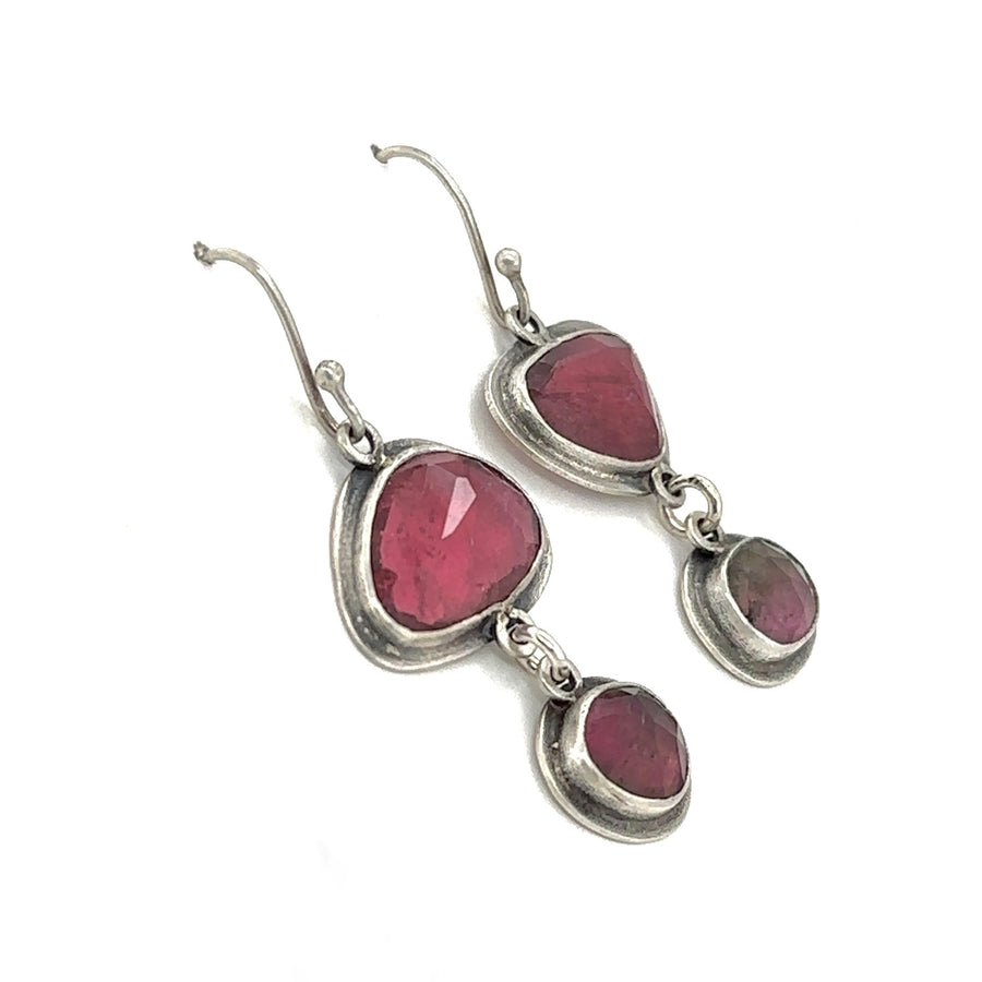 Earrings - Rosy Tourmaline Drops with Watermelon Tourmaline Drops