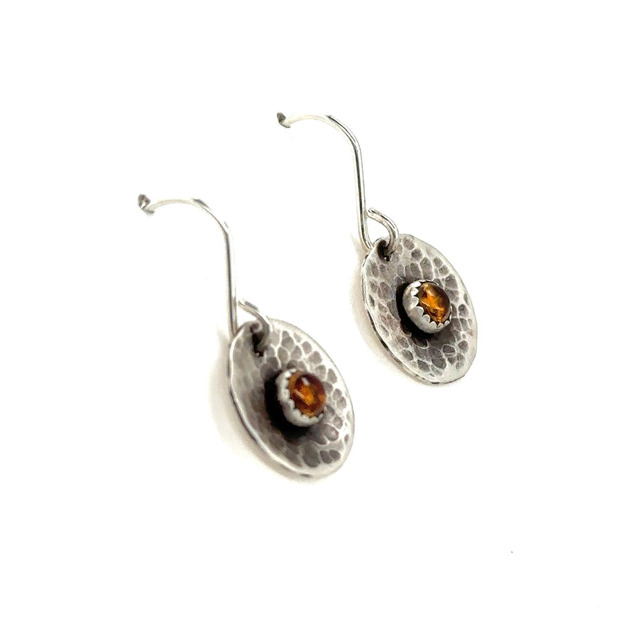 Earrings - Hammered Disks with Citrine