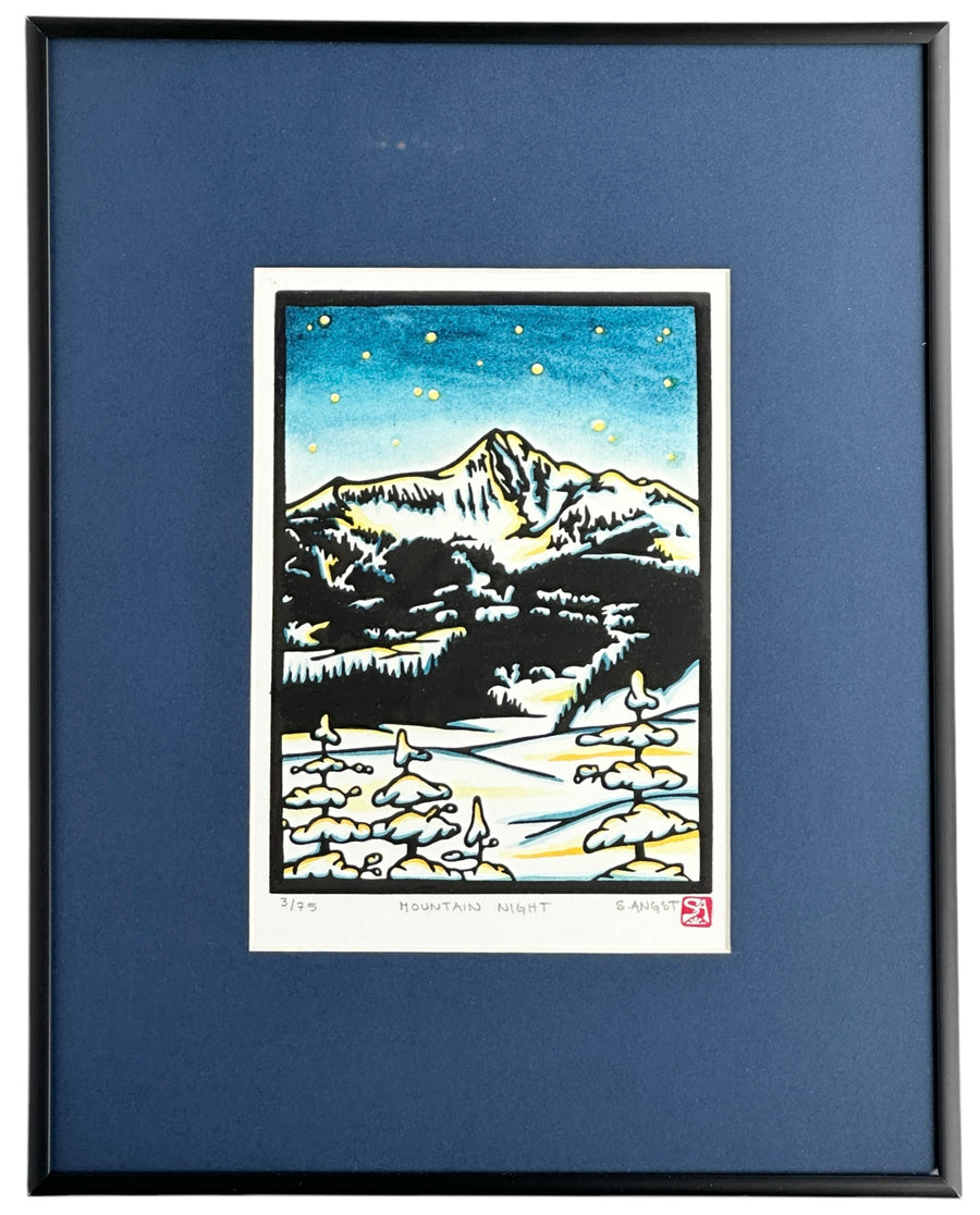 Mountain Night - Original Linocut