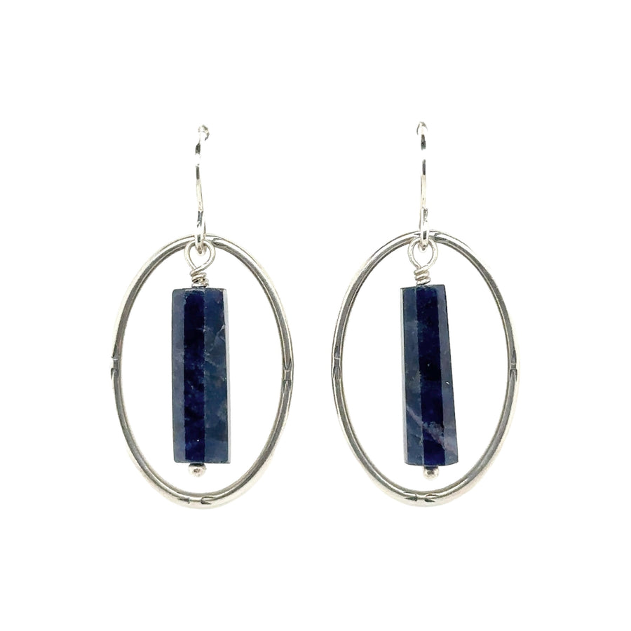 Earrings - Large Wire Oval with Sodalite Center