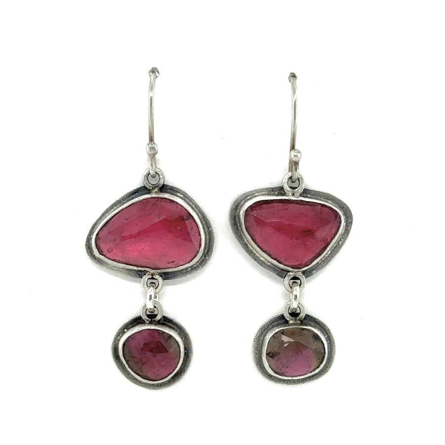 Earrings - Rosy Tourmaline Drops with Watermelon Tourmaline Drops