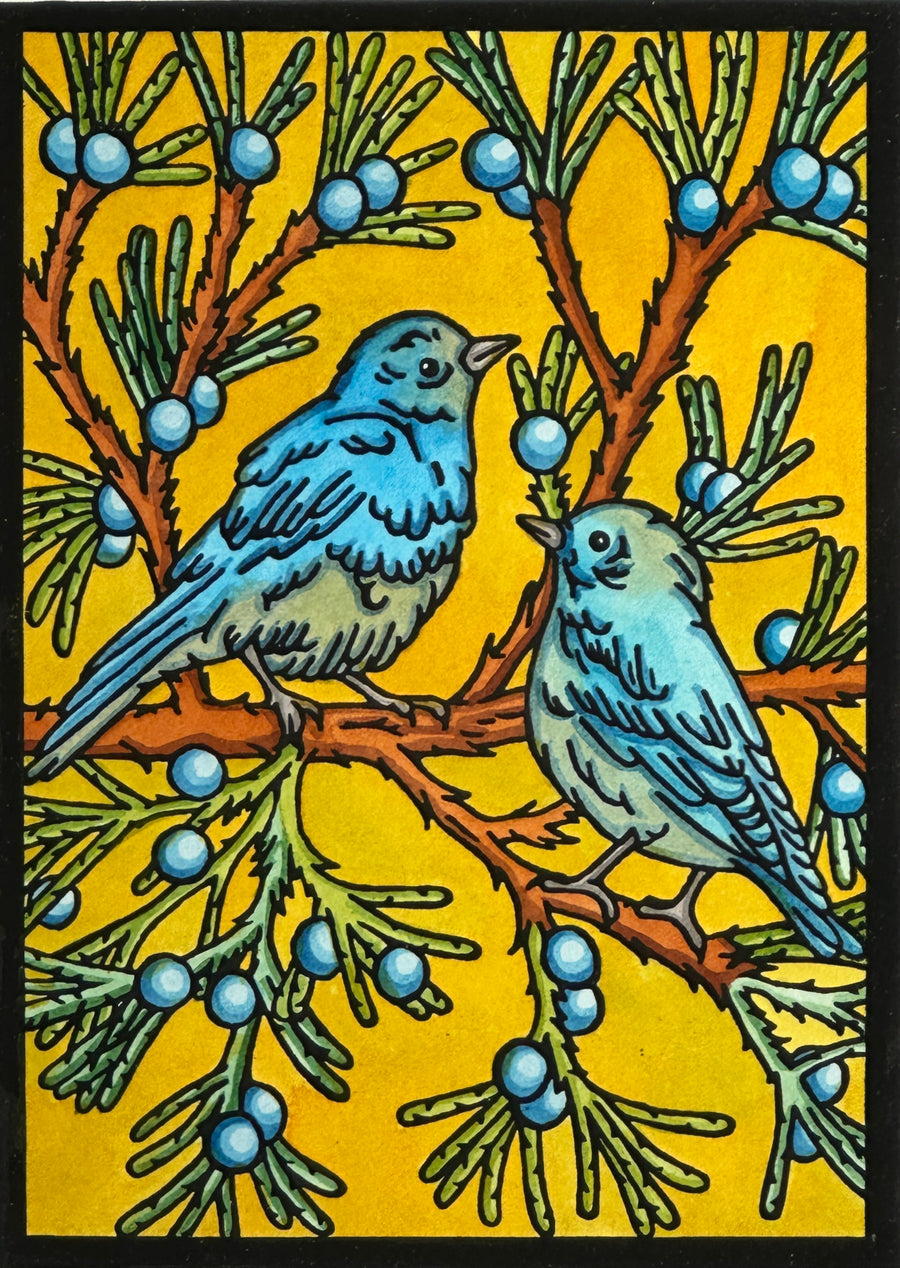 Bluebirds - Original Linocut