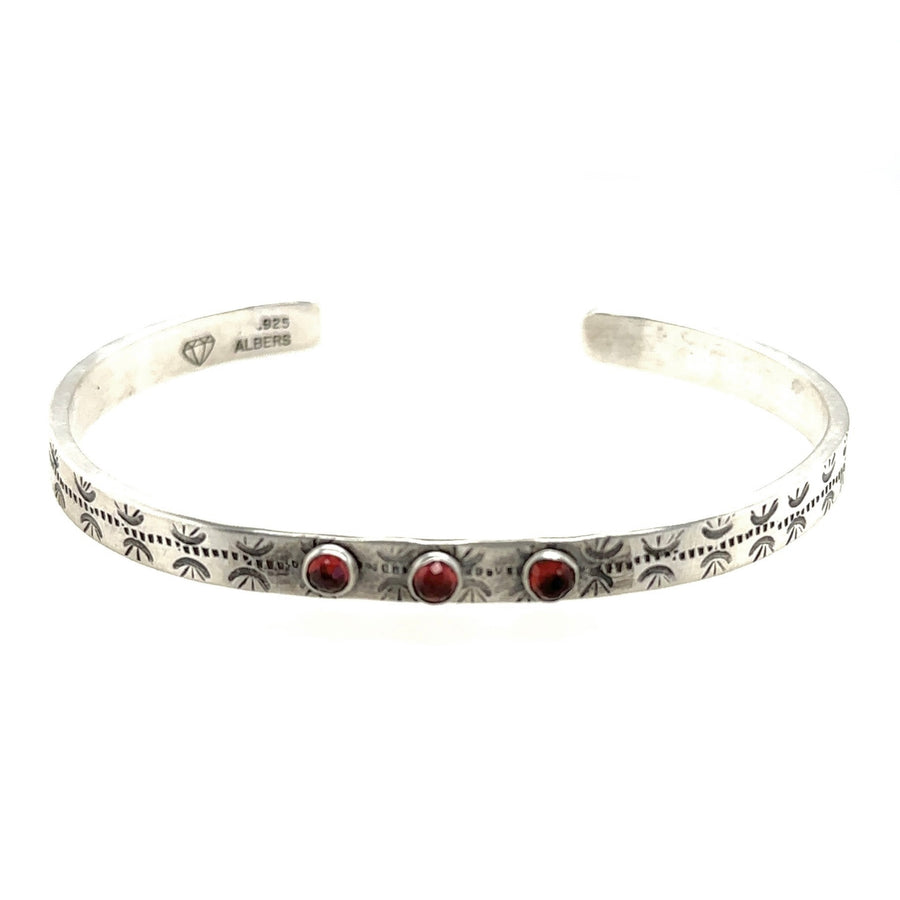 Bracelet - Stamped Cuff with Garnet - Medium/Large