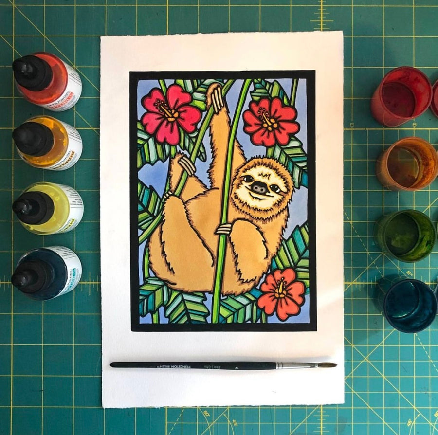 Sloth - Original Linocut