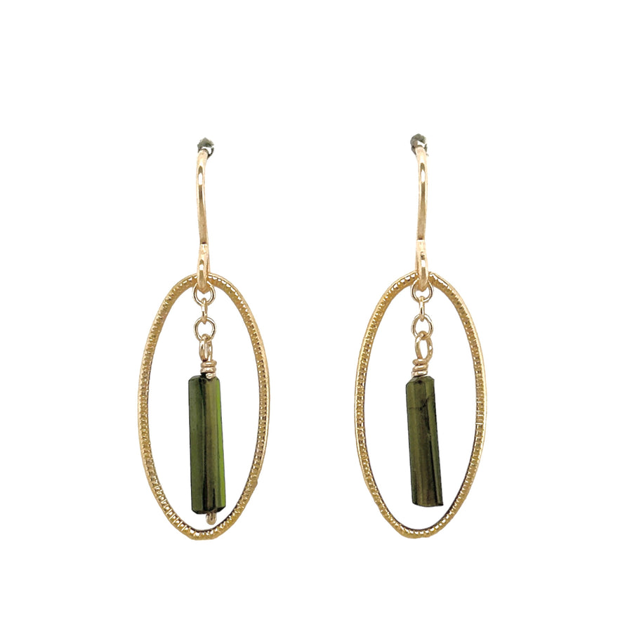 Earrings - Ovals with Green Tourmaline