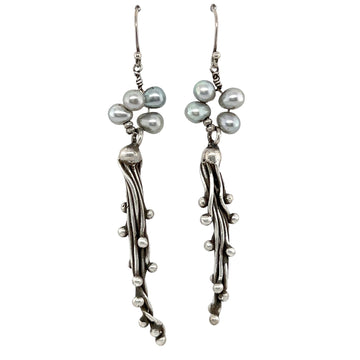 Earrings - Pearls with Silver Drips