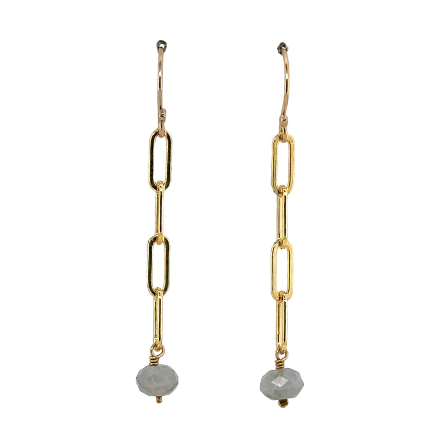 Labradorite and Gold Fill Paperclip Chain Earrings