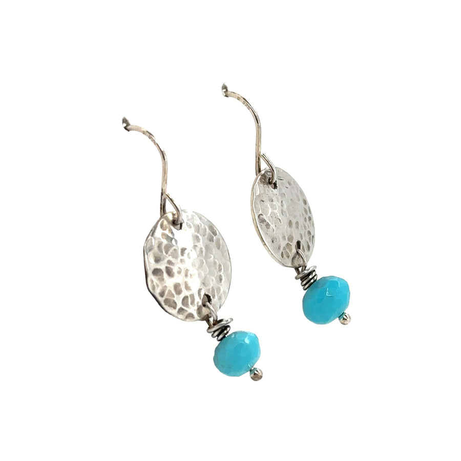 Earrings - Hammered Disks with Turquoise