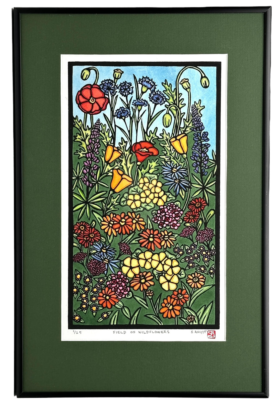 Fields of Wildflowers - Original Linocut