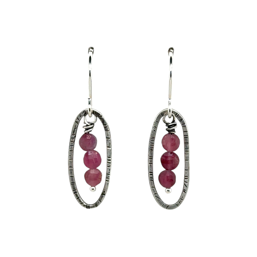 Earrings - Stamped Ovals with Pink Tourmaline