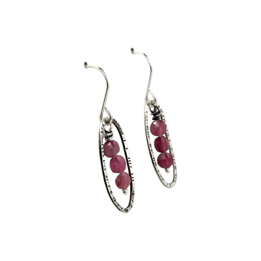 Earrings - Stamped Ovals with Pink Tourmaline