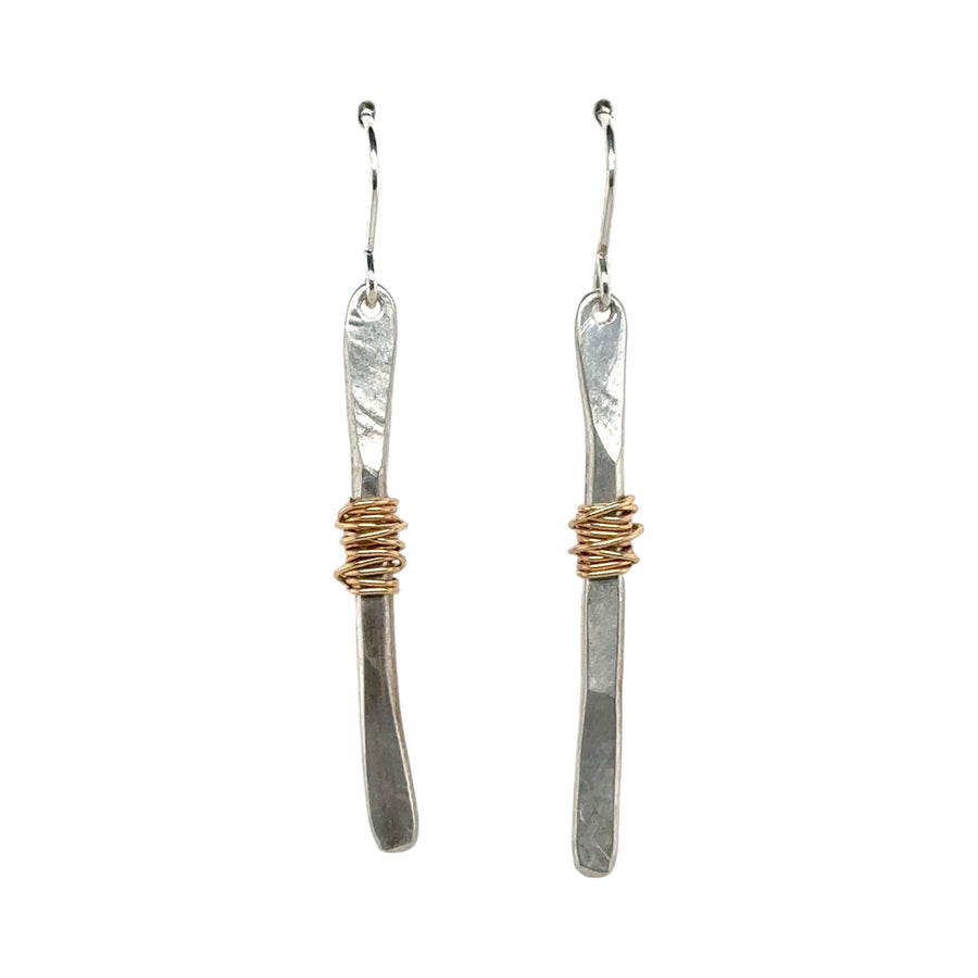 Earrings - Silver Twigs Wrapped with Gold Fill Wire