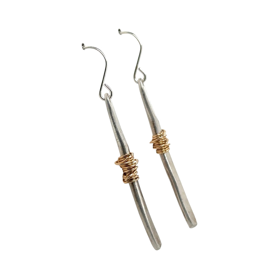 Earrings - Silver Twigs Wrapped with Gold Fill Wire