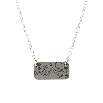 Necklace - Rectangle with Mountains, Snowflakes & Moon