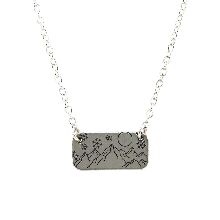 Necklace - Rectangle with Mountains, Snowflakes & Moon