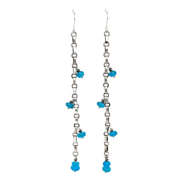 Earrings - Neon Apatite on Long Chain