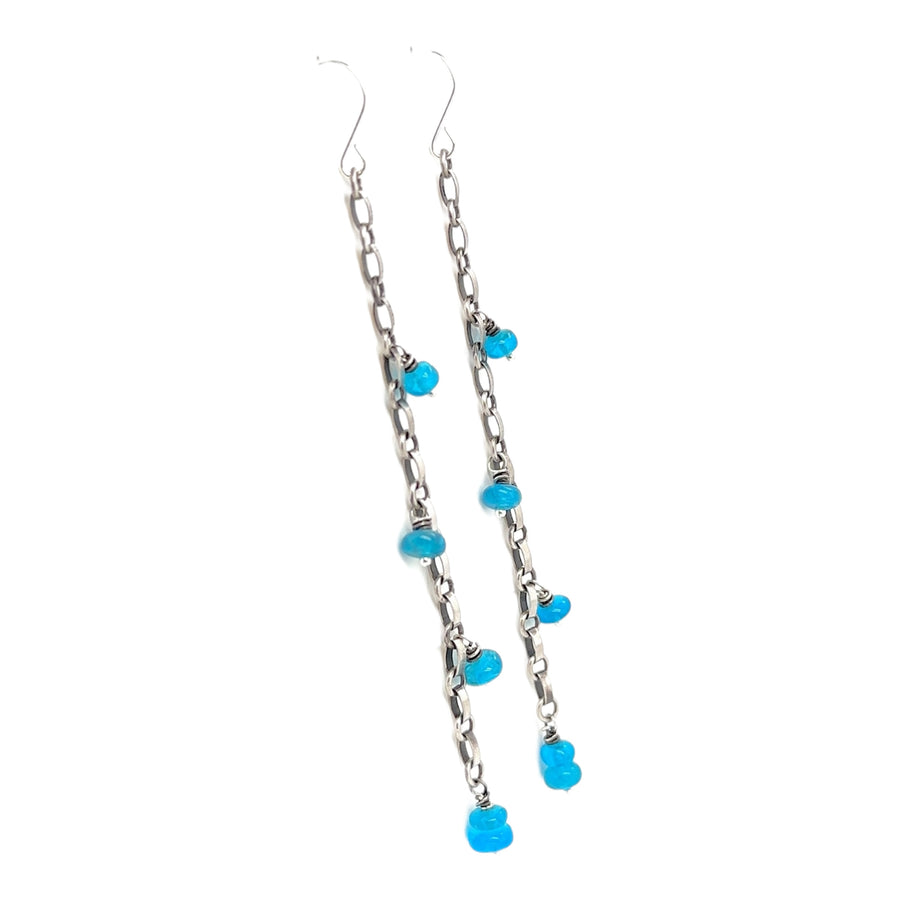 Earrings - Neon Apatite on Long Chain