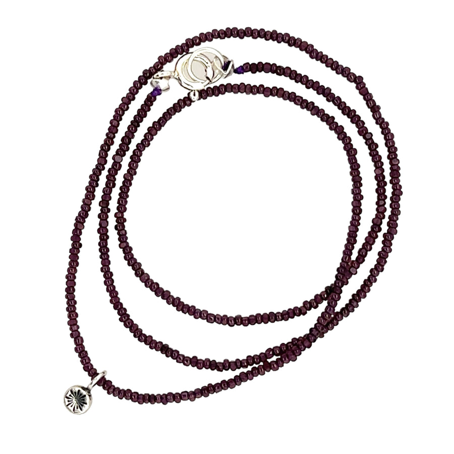 Necklace - Deep Purple Charolette Seed Beads with Starburst