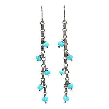 Earrings - Turquoise on Long Oxidized Chain