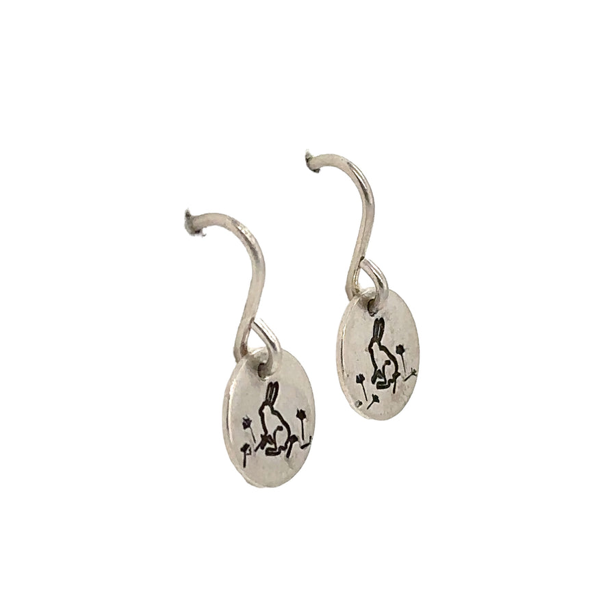 Earrings - Disks with Bunny and Flowers