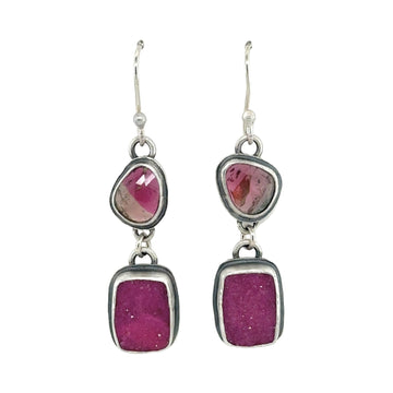 Earrings - Watermelon Tourmaline and Cobalto Calcite