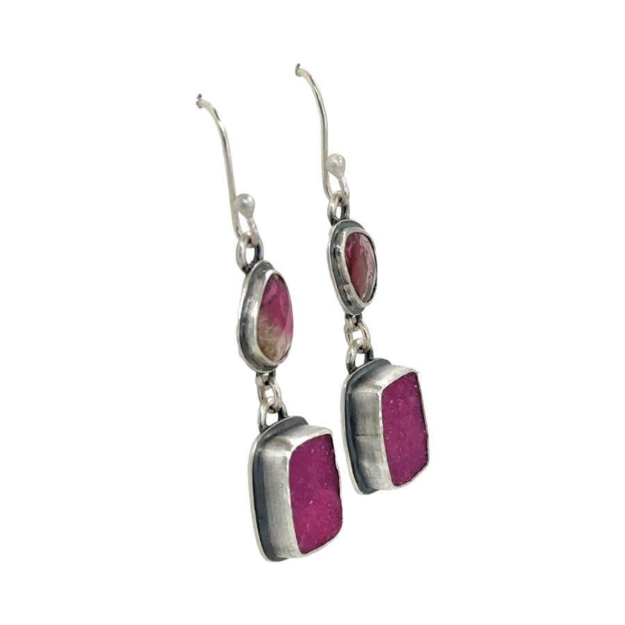 Earrings - Watermelon Tourmaline and Cobalto Calcite