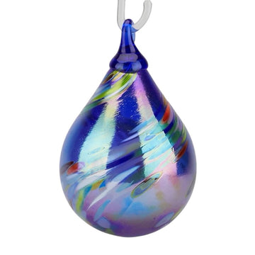 Cobalt Rainbow Swirl Raindrop Ornament