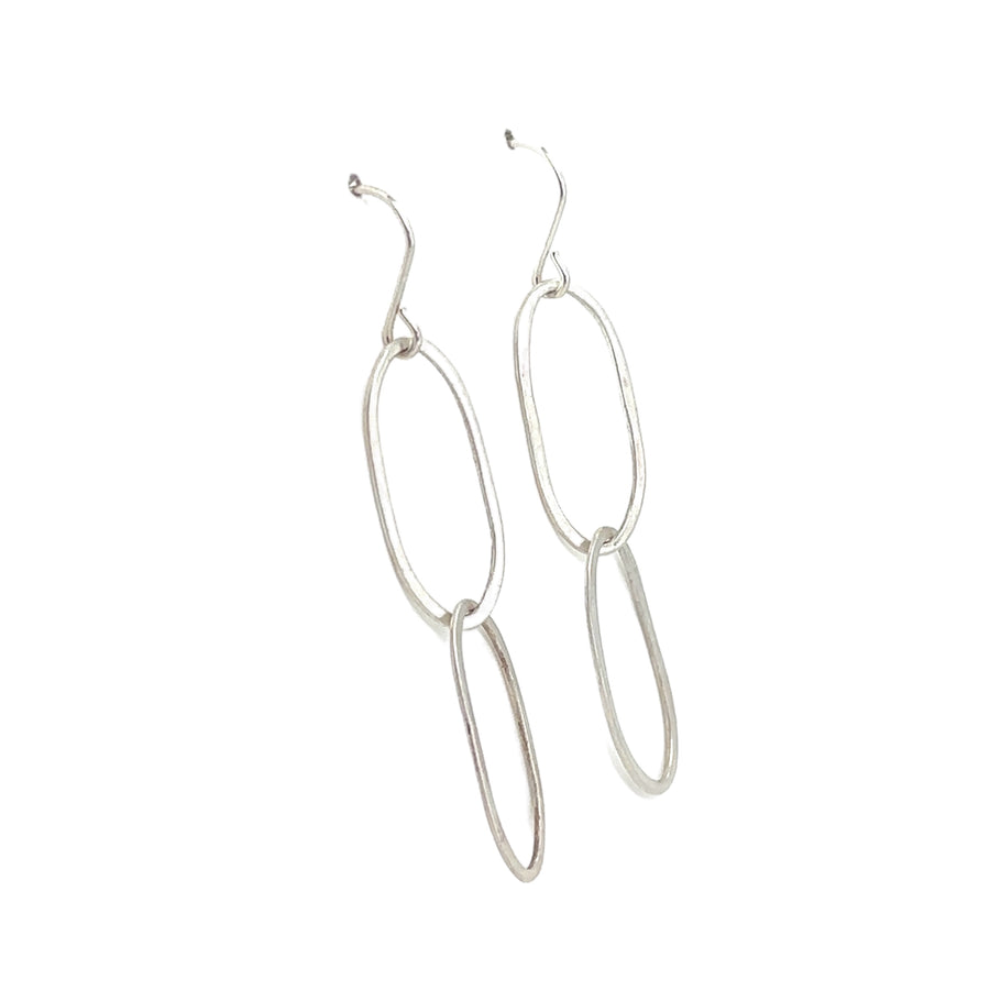 Earrings - Silver Double Ovals