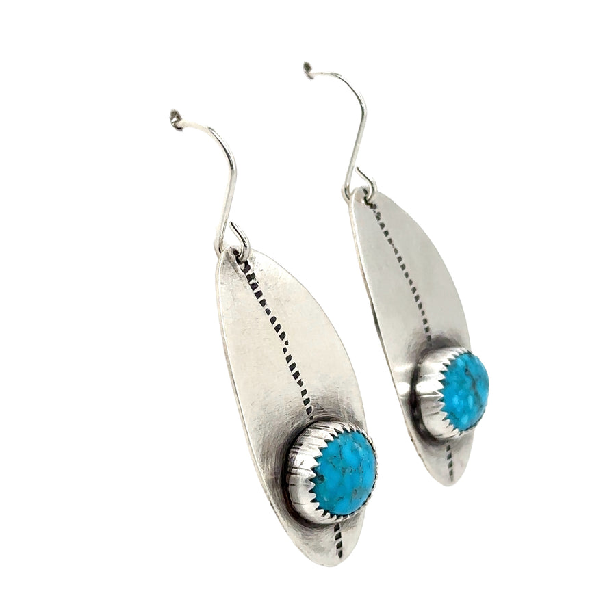 Earrings - Silver Shields with Kingman Turquoise