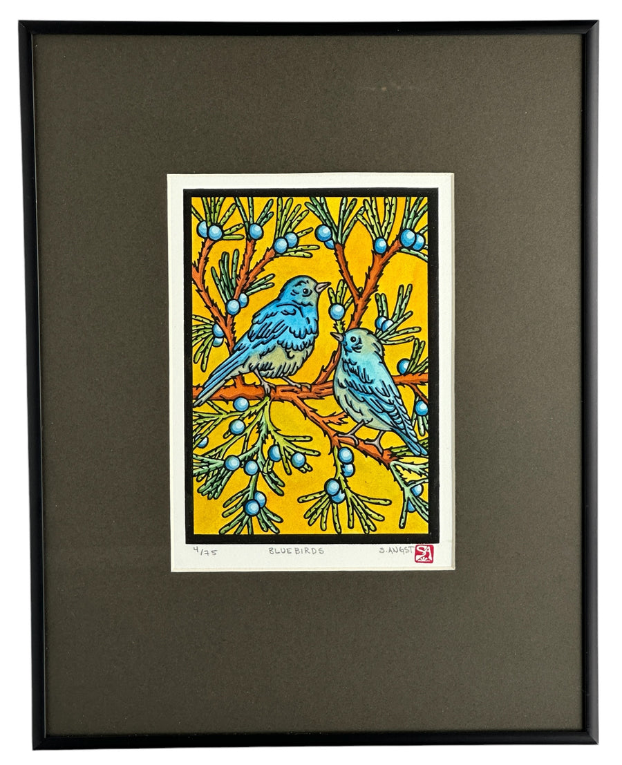 Bluebirds - Original Linocut